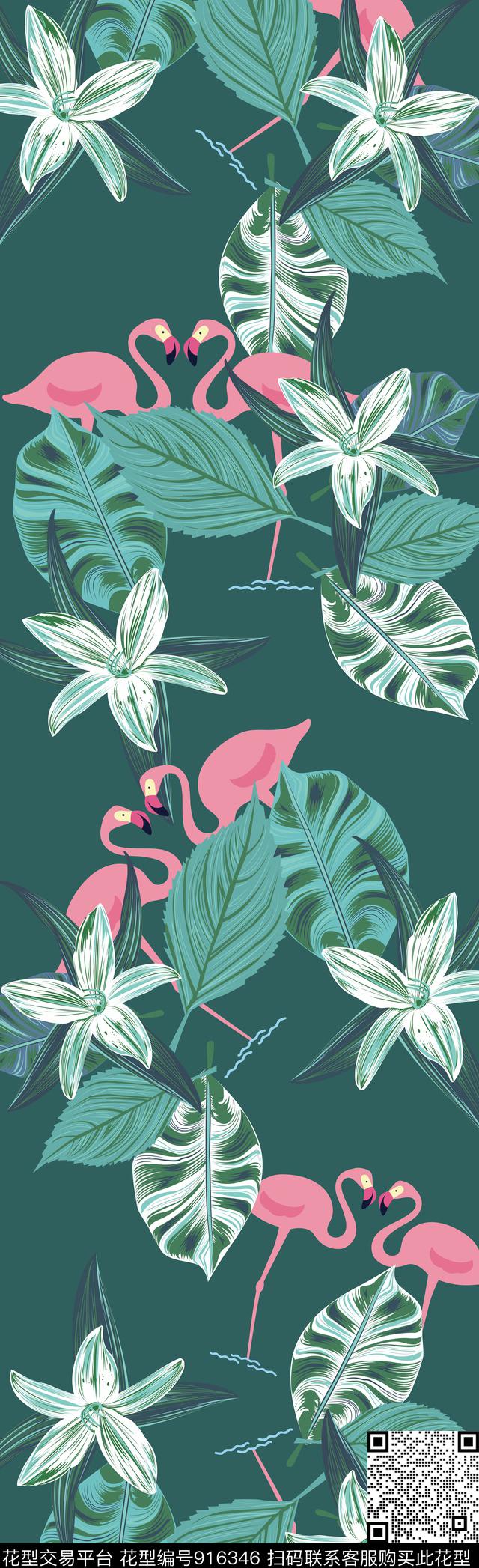 花卉花鸟长巾传统印花华亿平台下载（图片编号: 916346） - 瓦栏（Walan）