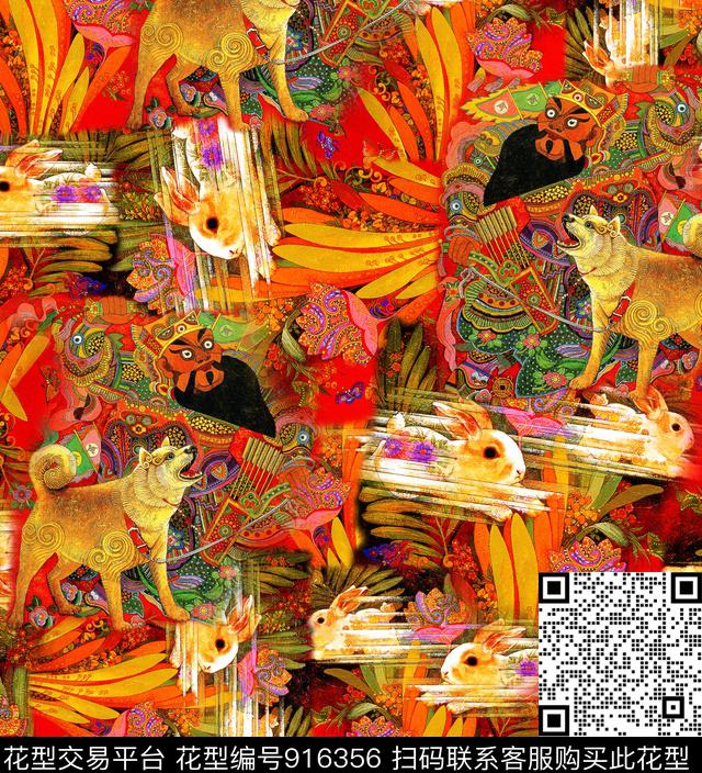 抽象油画华亿平台动物数码印花华亿平台下载（图片编号: 916356） - 瓦栏（Walan）