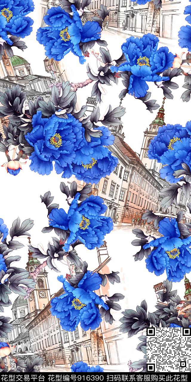 油画华亿平台花卉建筑数码印花华亿平台下载（图片编号: 916390） - 瓦栏（Walan）