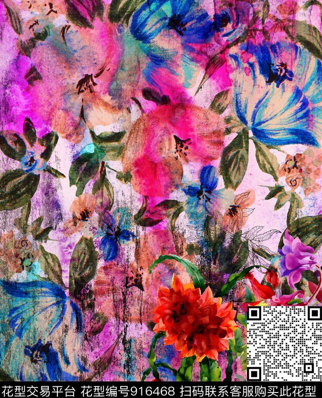 花卉定位花大花数码印花华亿平台下载（图片编号: 916468） - 瓦栏（Walan）