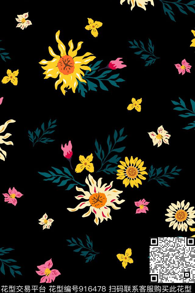 文艺小碎花原创手绘传统印花华亿平台下载（图片编号: 916478） - 瓦栏（Walan）