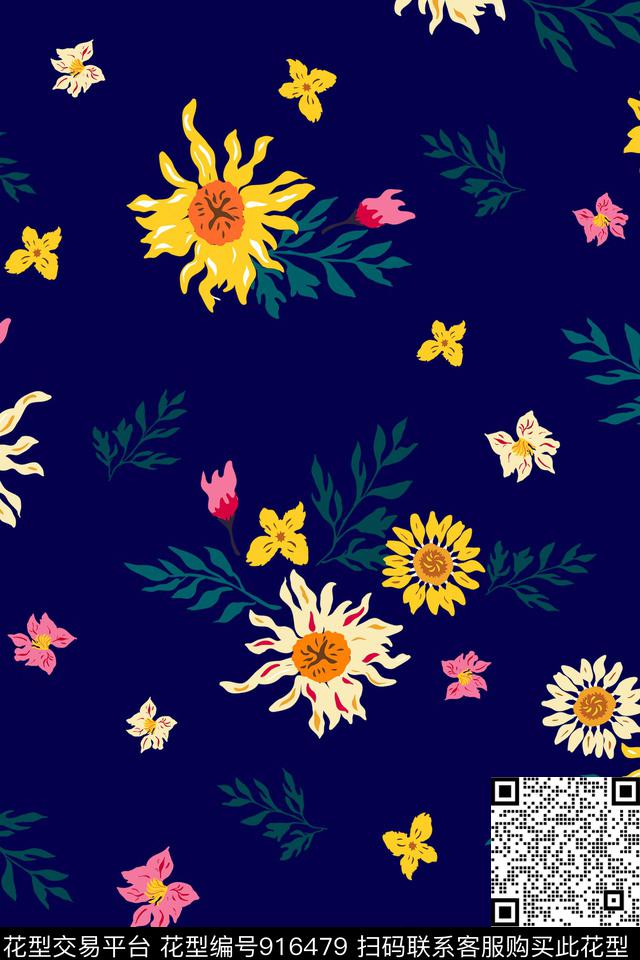 文艺小碎花原创手绘传统印花华亿平台下载（图片编号: 916479） - 瓦栏（Walan）