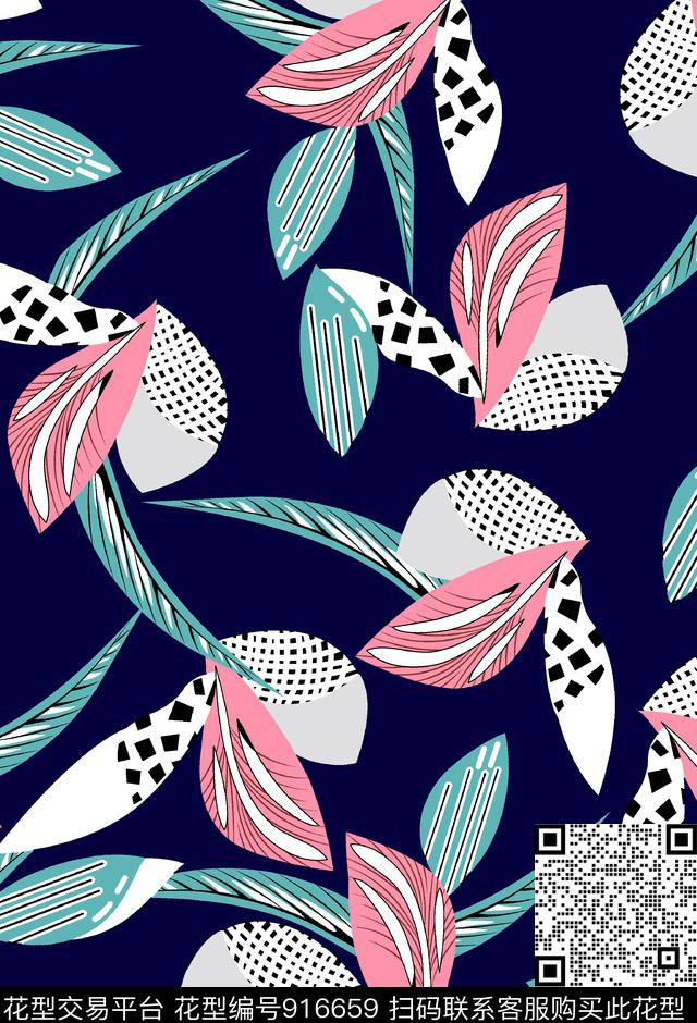 黑底花卉秋冬华亿平台几何数码印花华亿平台下载（图片编号: 916659） - 瓦栏（Walan）