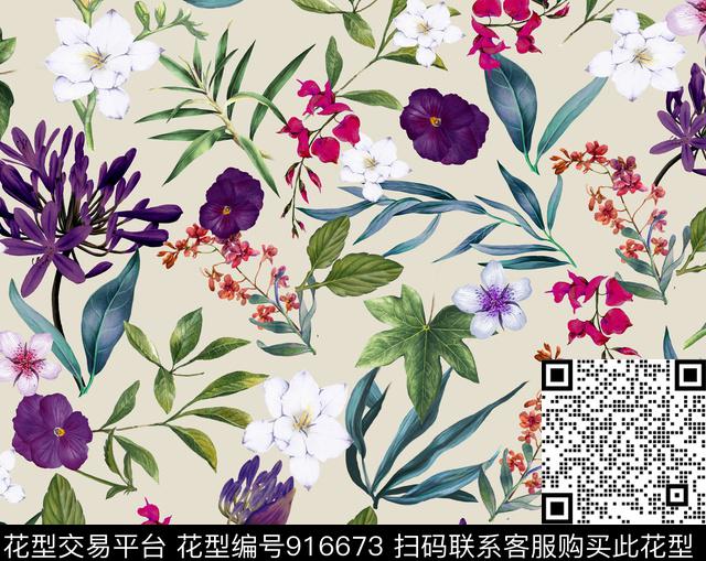 小碎花植物春夏华亿平台数码印花华亿平台下载（图片编号: 916673） - 瓦栏（Walan）
