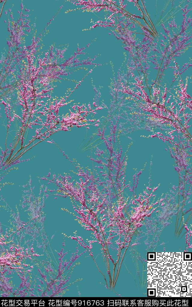 桃花花卉女装数码印花华亿平台下载（图片编号: 916763） - 瓦栏（Walan）
