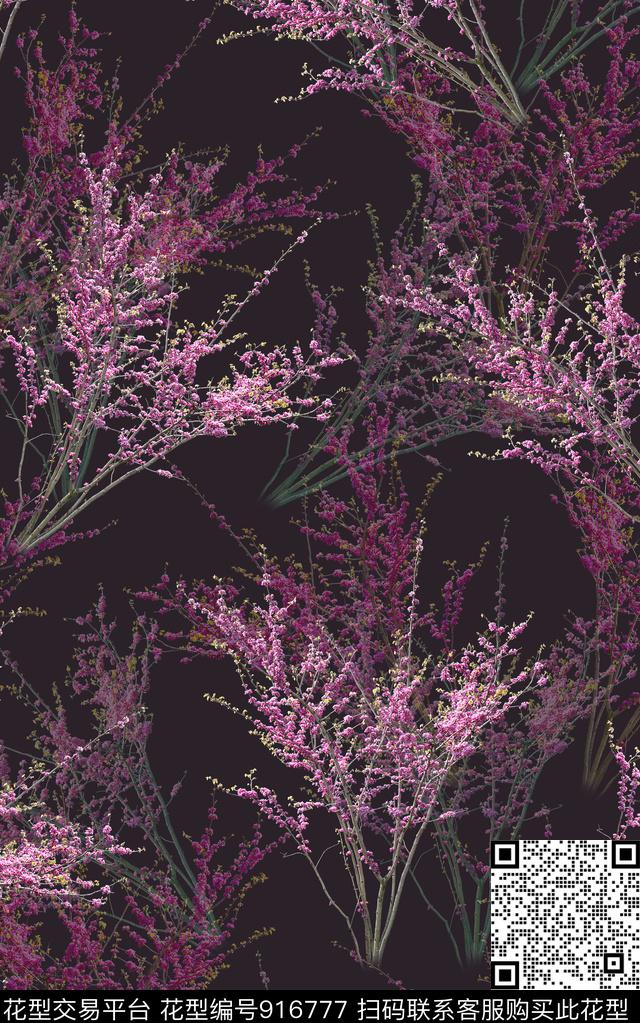 桃花花卉女装数码印花华亿平台下载（图片编号: 916777） - 瓦栏（Walan）