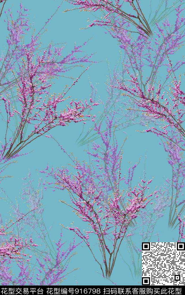 桃花花卉女装数码印花华亿平台下载（图片编号: 916798） - 瓦栏（Walan）