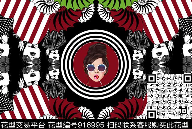 大牌风眼镜美女螺纹条纹抽象组合女装华亿平台数码印花华亿平台下载（图片编号: 916995） - 瓦栏（Walan）