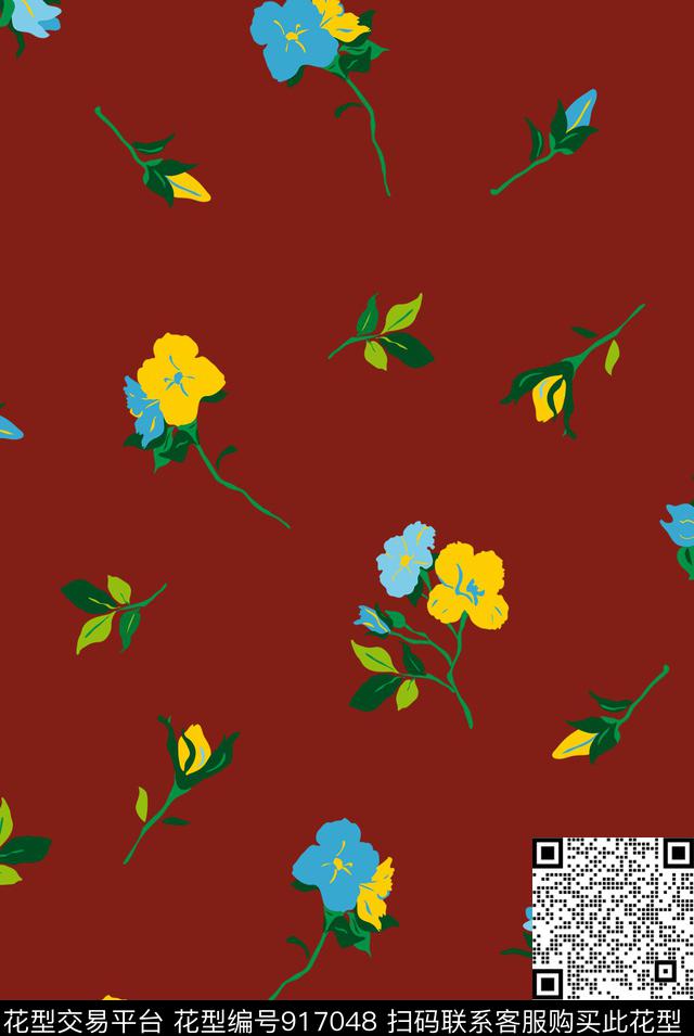 少女小碎花原创手绘传统印花华亿平台下载（图片编号: 917048） - 瓦栏（Walan）