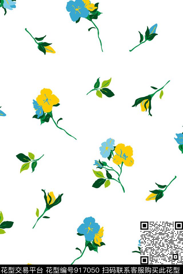 少女小碎花原创手绘传统印花华亿平台下载（图片编号: 917050） - 瓦栏（Walan）