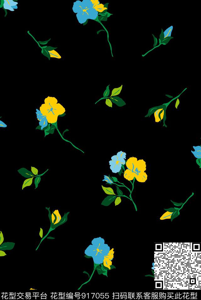 少女小碎花原创手绘传统印花华亿平台下载（图片编号: 917055） - 瓦栏（Walan）