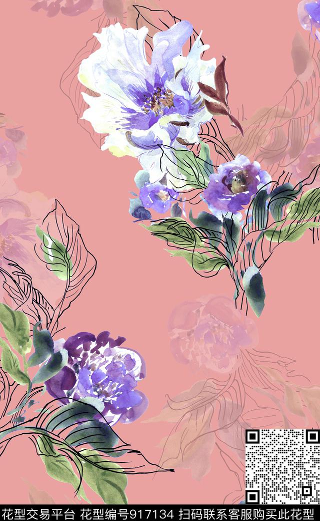 植物满版散花绿植树叶数码印花华亿平台下载（图片编号: 917134） - 瓦栏（Walan）