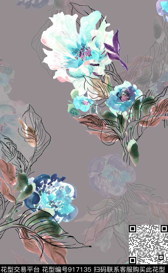 植物满版散花绿植树叶数码印花华亿平台下载（图片编号: 917135） - 瓦栏（Walan）