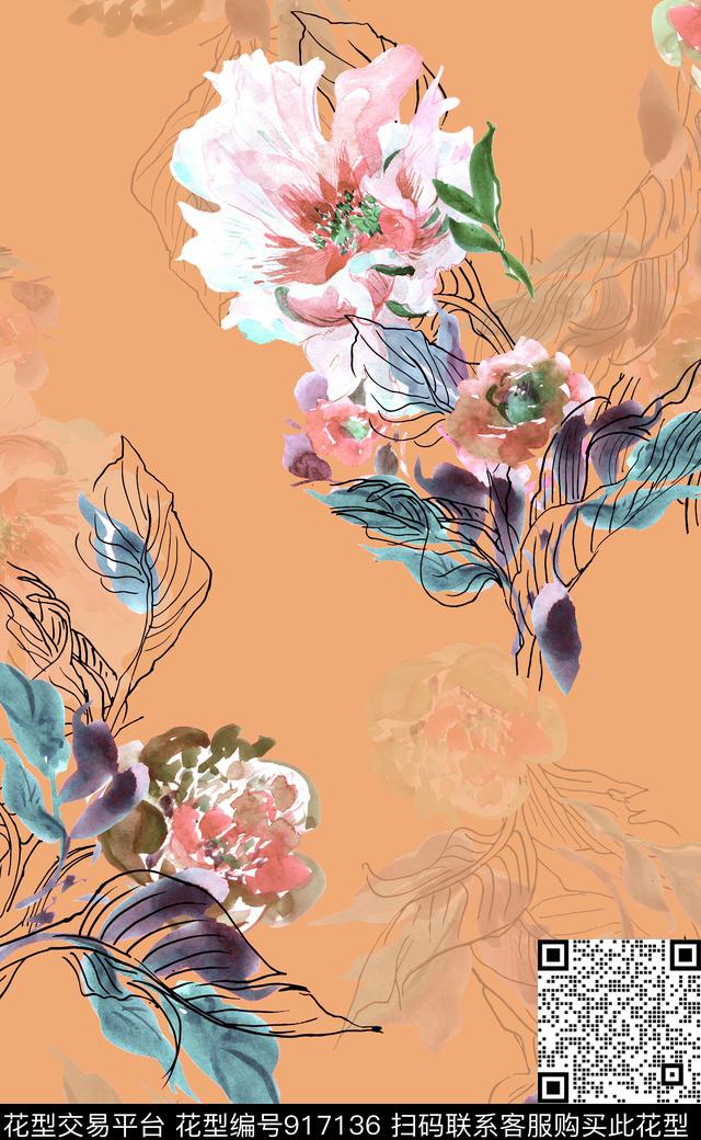 植物满版散花绿植树叶数码印花华亿平台下载（图片编号: 917136） - 瓦栏（Walan）