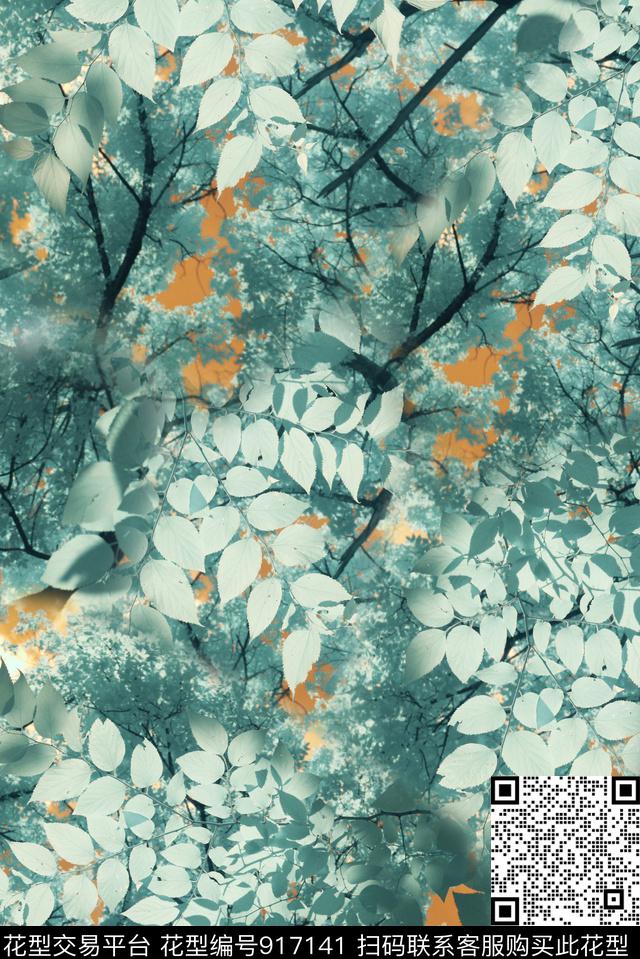 树林绿植树叶红绿数码印花华亿平台下载（图片编号: 917141） - 瓦栏（Walan）