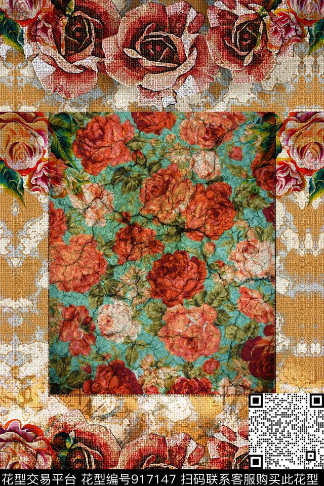 植物花卉手绘花卉数码印花华亿平台下载（图片编号: 917147） - 瓦栏（Walan）