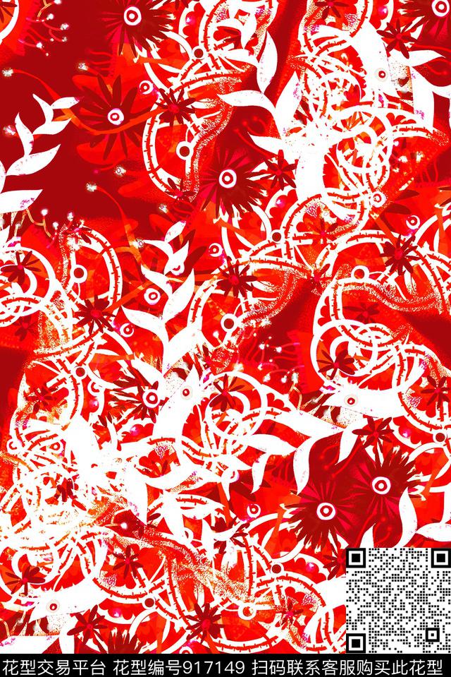 肌理纹理手绘花卉数码印花华亿平台下载（图片编号: 917149） - 瓦栏（Walan）
