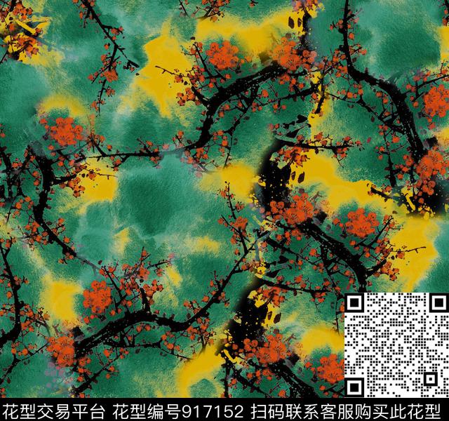 植物花卉中国风数码印花华亿平台下载（图片编号: 917152） - 瓦栏（Walan）
