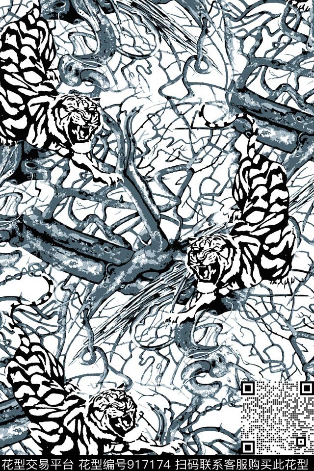 树枝老虎潮牌传统印花华亿平台下载（图片编号: 917174） - 瓦栏（Walan）