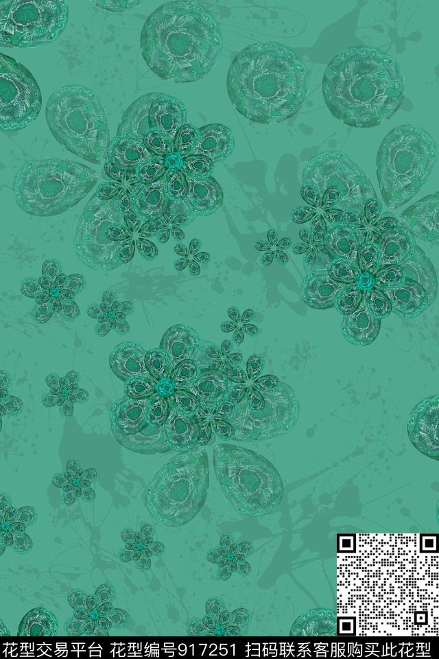 几何花卉水彩花卉黑白华亿平台数码印花华亿平台下载（图片编号: 917251） - 瓦栏（Walan）