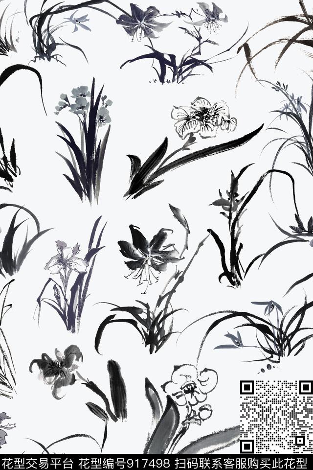 兰花花卉花鸟数码印花华亿平台下载（图片编号: 917498） - 瓦栏（Walan）