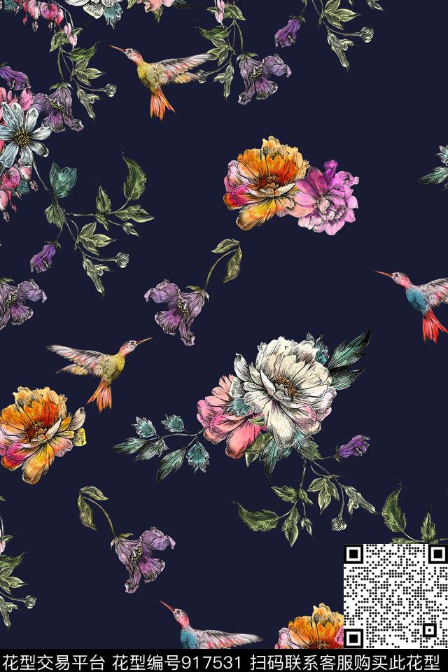 鸟民族风小碎花数码印花华亿平台下载（图片编号: 917531） - 瓦栏（Walan）
