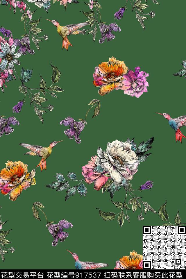 鸟民族风小碎花数码印花华亿平台下载（图片编号: 917537） - 瓦栏（Walan）