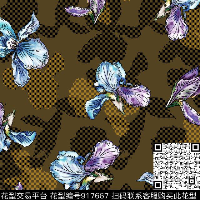 花卉格子矢量数码印花华亿平台下载（图片编号: 917667） - 瓦栏（Walan）