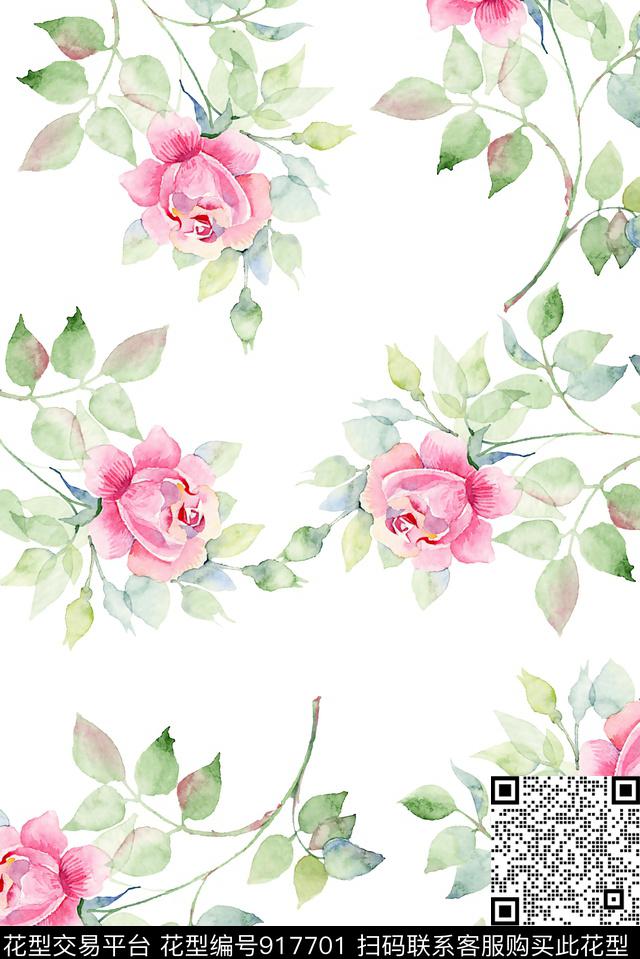 素雅水彩花卉文艺传统印花华亿平台下载（图片编号: 917701） - 瓦栏（Walan）
