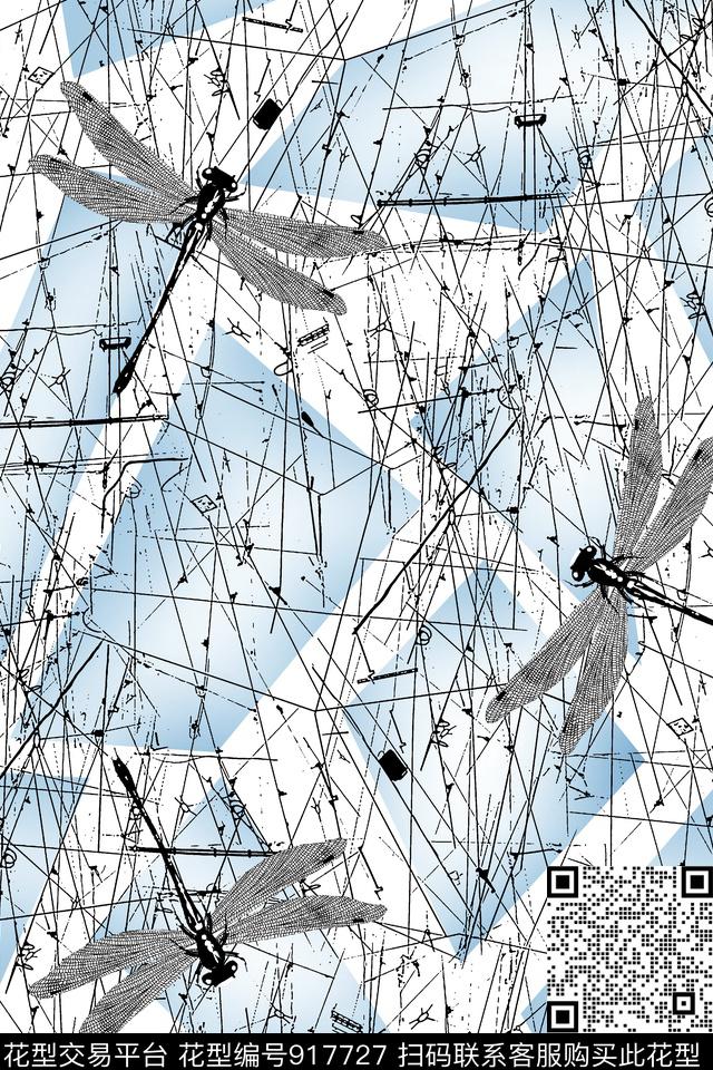 蜻蜓肌理线条纹理数码印花华亿平台下载（图片编号: 917727） - 瓦栏（Walan）