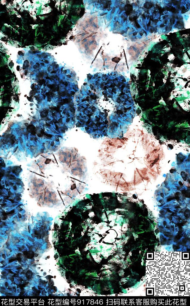 肌理水墨风抽象数码印花华亿平台下载（图片编号: 917846） - 瓦栏（Walan）