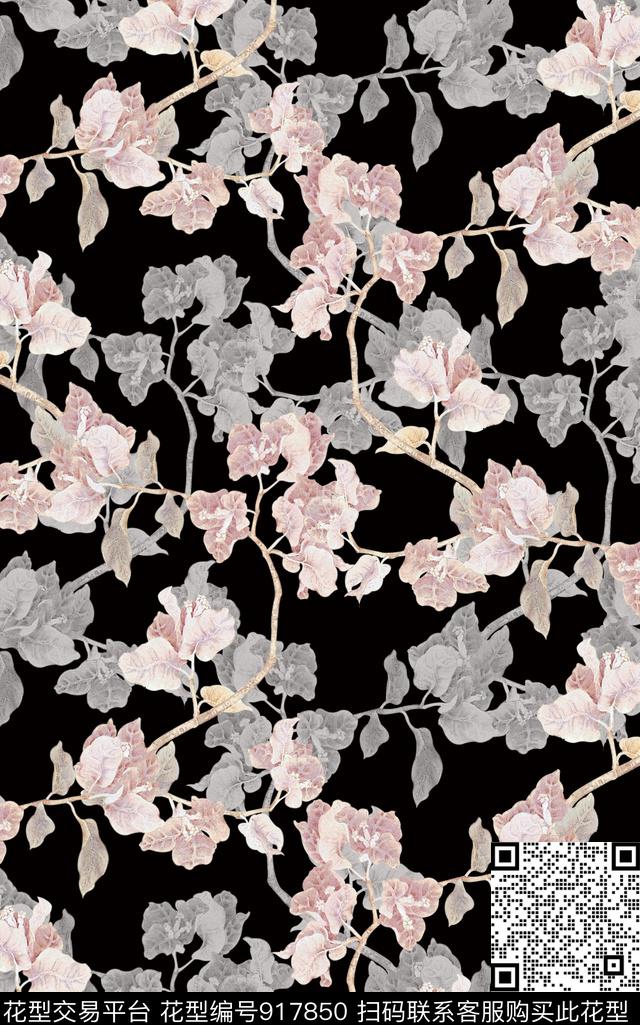 鸢尾花水墨风中国风数码印花华亿平台下载（图片编号: 917850） - 瓦栏（Walan）