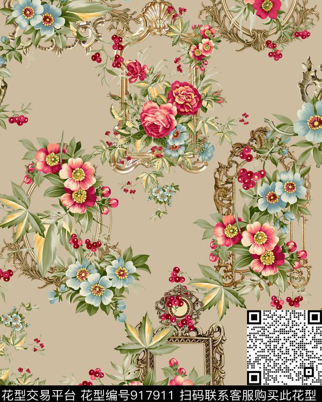 花卉手绘花卉大牌风数码印花华亿平台下载（图片编号: 917911） - 瓦栏（Walan）