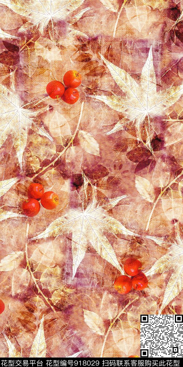 抽象枫叶风景景观数码印花华亿平台下载（图片编号: 918029） - 瓦栏（Walan）