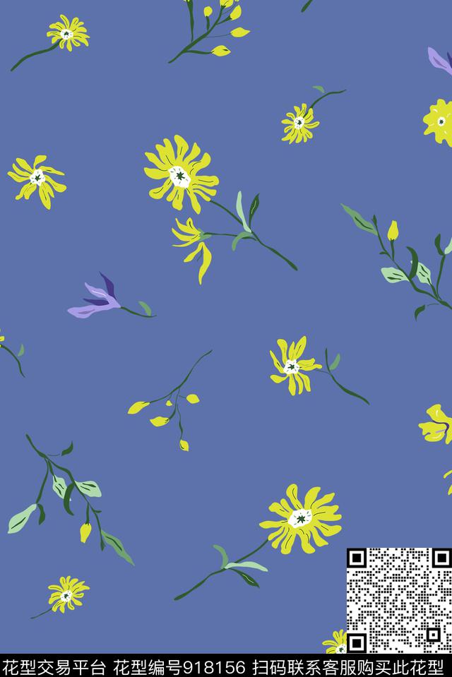 小碎花花卉原创手绘传统印花华亿平台下载（图片编号: 918156） - 瓦栏（Walan）