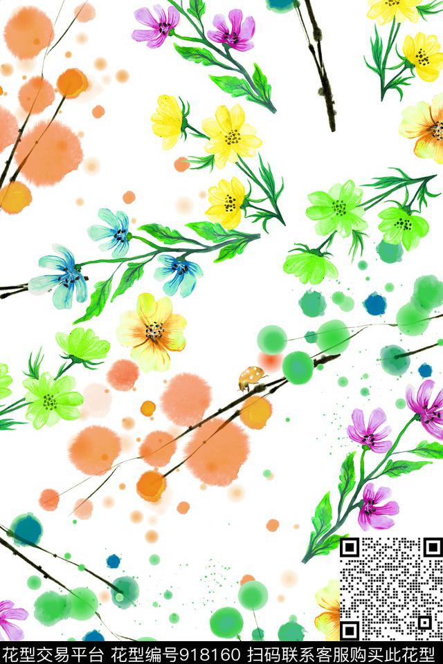 水彩花卉小碎花清爽花卉数码印花华亿平台下载（图片编号: 918160） - 瓦栏（Walan）