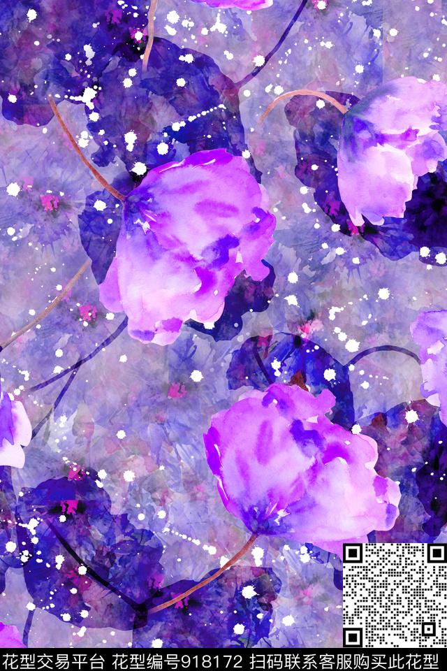 中老年彩底花卉大花数码印花华亿平台下载（图片编号: 918172） - 瓦栏（Walan）