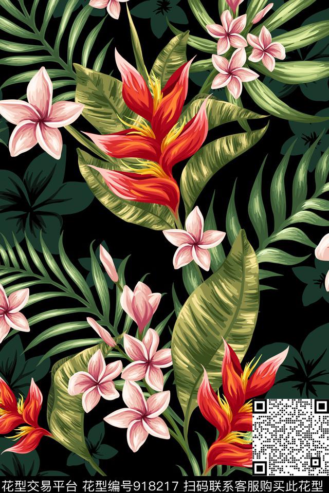 绿植树叶手绘花卉植物数码印花华亿平台下载（图片编号: 918217） - 瓦栏（Walan）