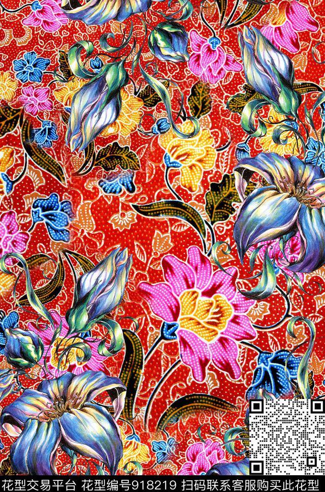 植物花卉手绘花卉数码印花华亿平台下载（图片编号: 918219） - 瓦栏（Walan）