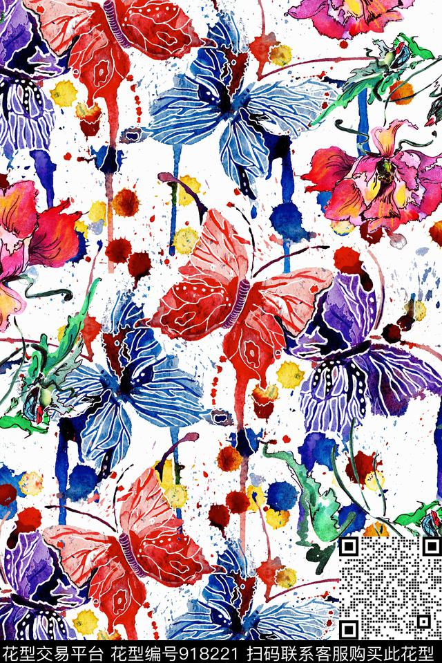 蝴蝶公鸡抽象数码印花华亿平台下载（图片编号: 918221） - 瓦栏（Walan）