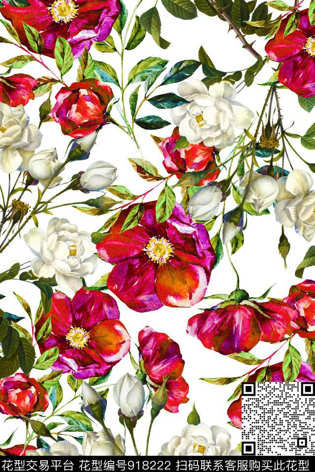 植物花卉手绘花卉数码印花华亿平台下载（图片编号: 918222） - 瓦栏（Walan）