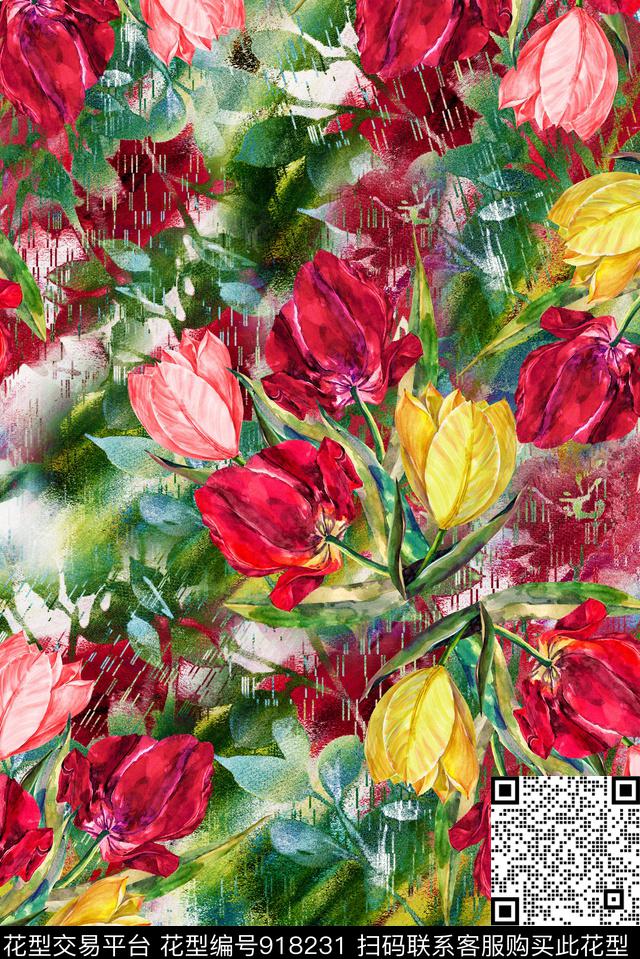 植物花卉手绘花卉数码印花华亿平台下载（图片编号: 918231） - 瓦栏（Walan）
