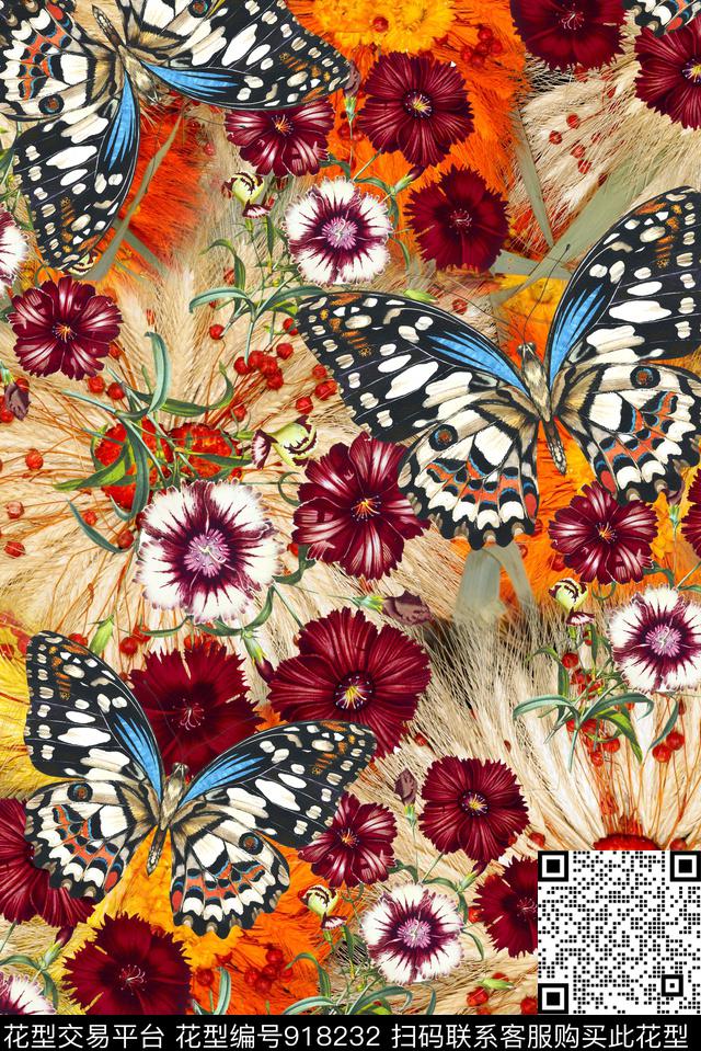 植物花卉手绘花卉数码印花华亿平台下载（图片编号: 918232） - 瓦栏（Walan）