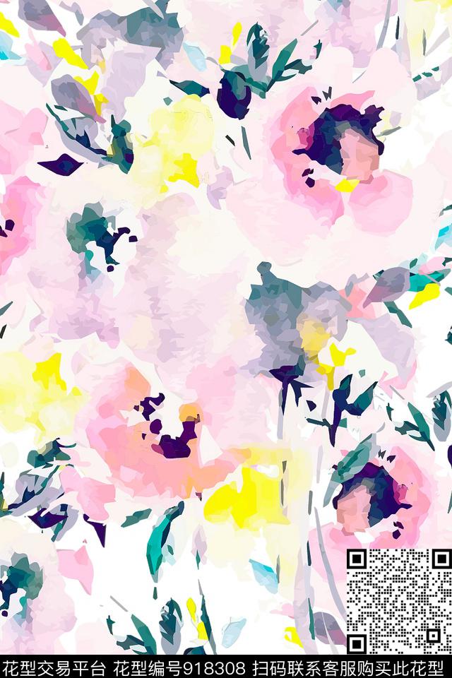 大牌风花卉朦胧花卉数码印花华亿平台下载（图片编号: 918308） - 瓦栏（Walan）