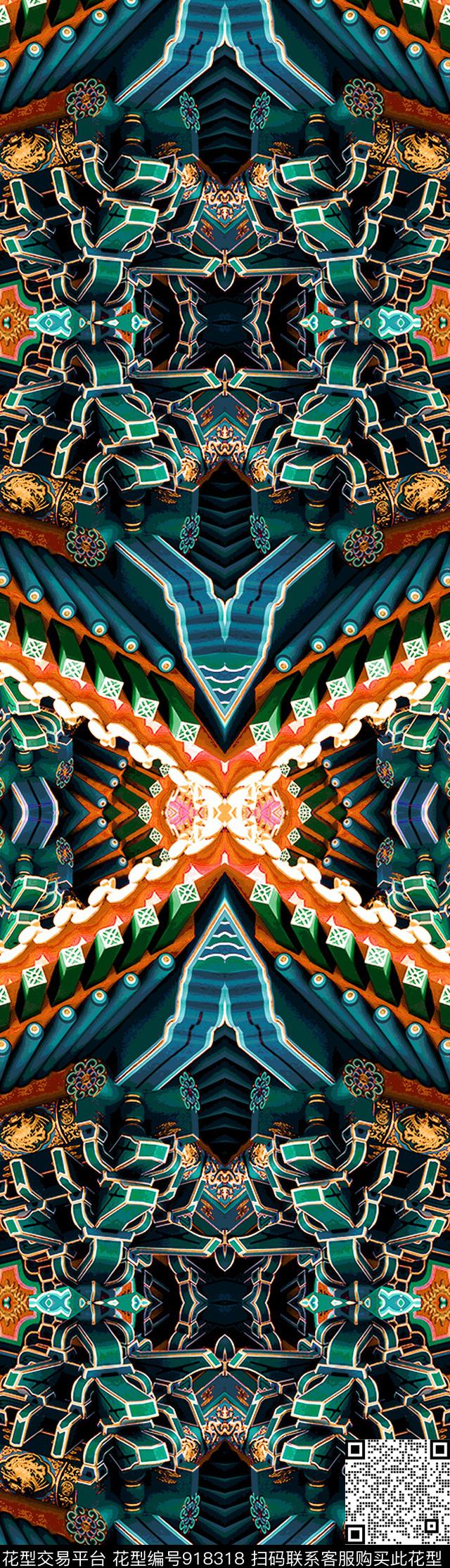 建筑几何古典建筑数码印花华亿平台下载（图片编号: 918318） - 瓦栏（Walan）