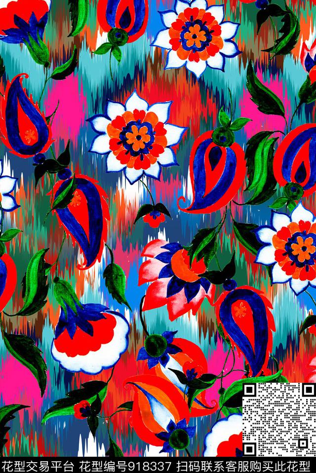 民族风花卉花纹数码印花华亿平台下载（图片编号: 918337） - 瓦栏（Walan）