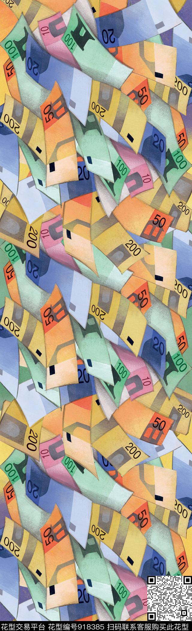 钱币围巾纸币数码印花华亿平台下载（图片编号: 918385） - 瓦栏（Walan）