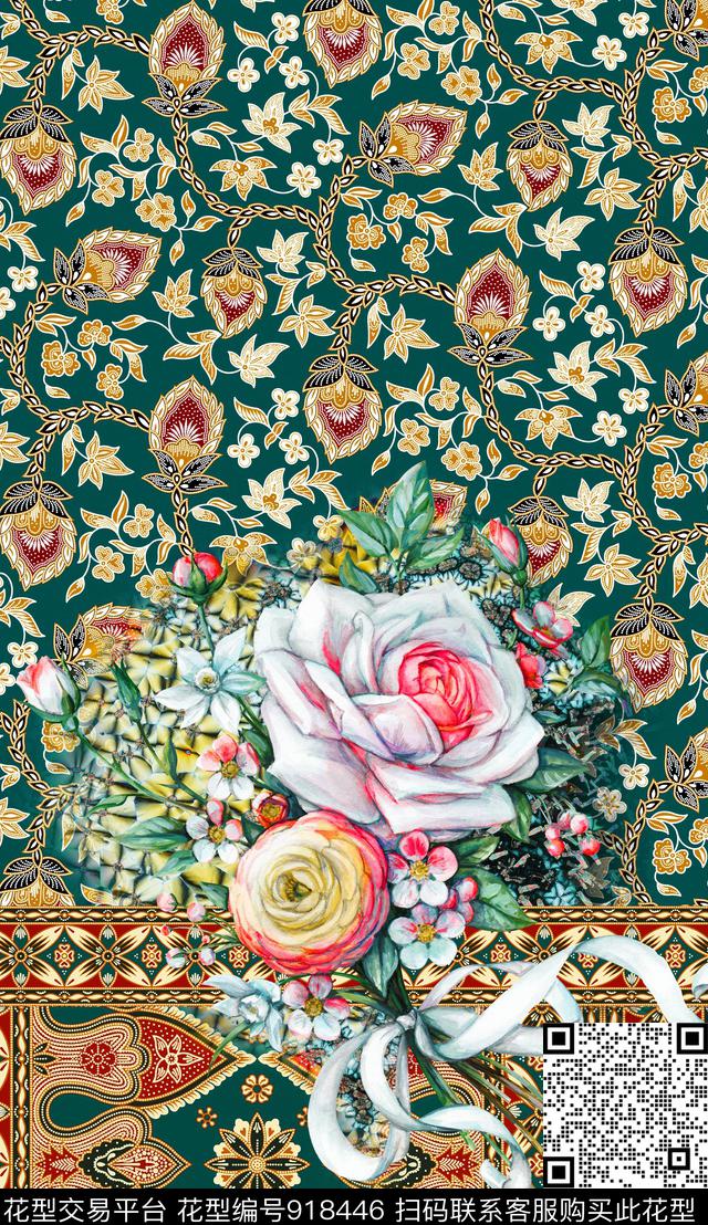 民族风花纹玫瑰花数码印花华亿平台下载（图片编号: 918446） - 瓦栏（Walan）