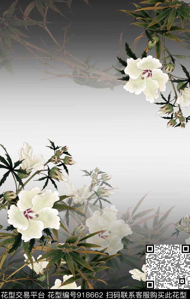 女装中国风竹叶花数码印花华亿平台下载（图片编号: 918662） - 瓦栏（Walan）