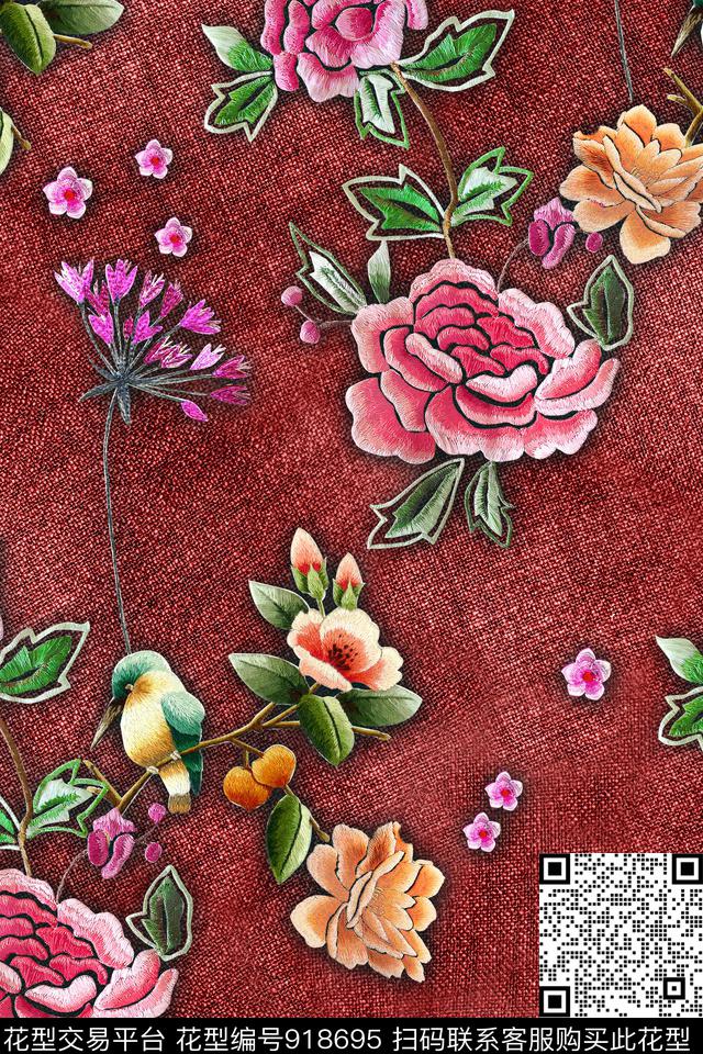 肌理绣花华亿平台花卉数码印花华亿平台下载（图片编号: 918695） - 瓦栏（Walan）